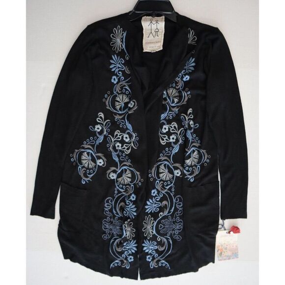 Johnny Was P-41317-F Women's Sz S Black Floral Embroidered Cardigan Sweater - Picture 8 of 8
